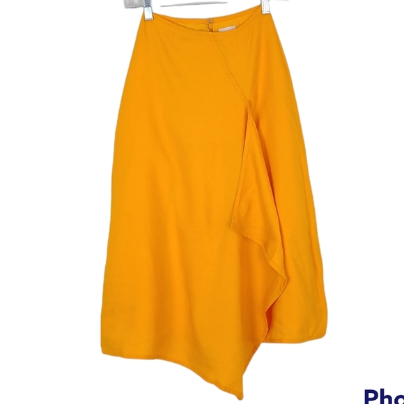 NWT Aritzia Wilfred Autier Tuscan Sun Midi Skirt 00 Yellow Ruffle - Picture 3 of 11